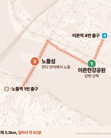 Ichon & Nodeul Island walking route map