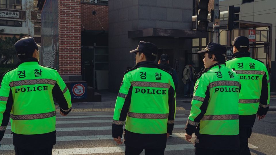 Police officers on a Seoul street